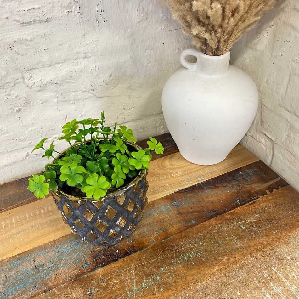 PTMD Blumentopf Juney goldfarbig anthrazit Keramik 14cm