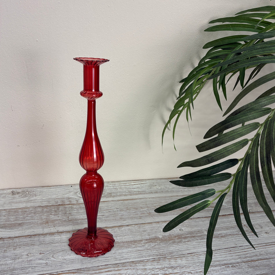 Kerzenständer Rot Glas Ständer Deko Curvy Kerzenhalter 35cm