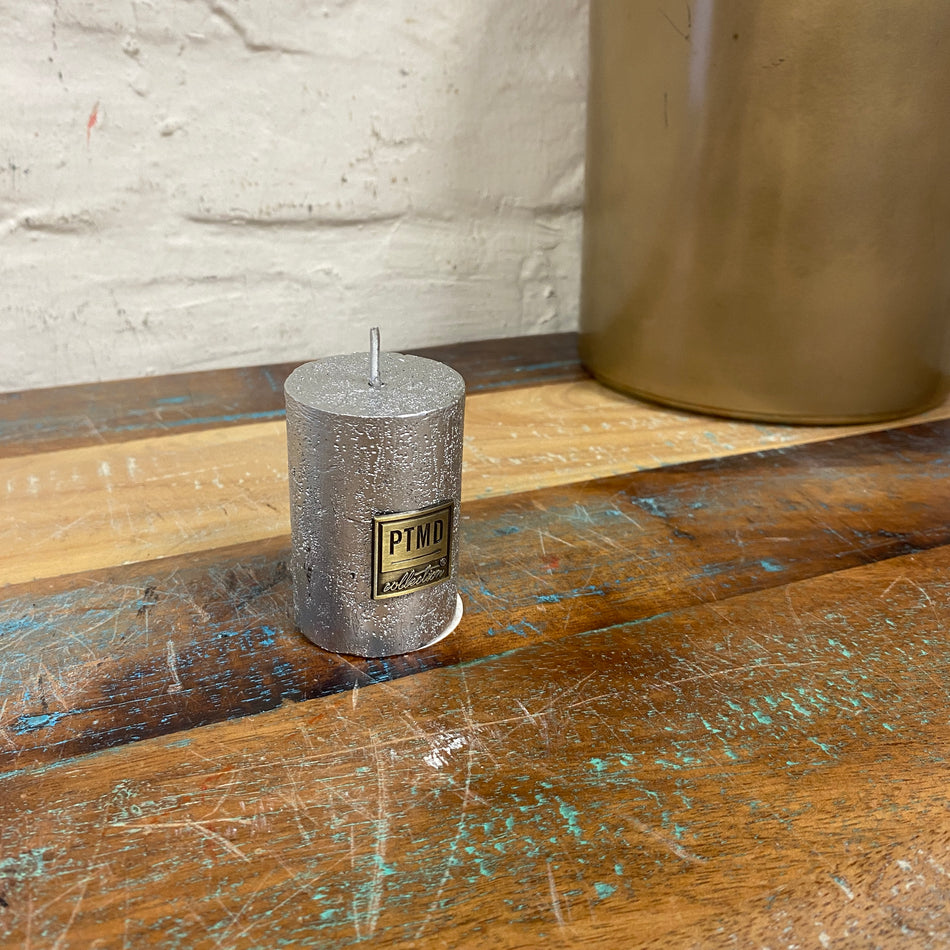PTMD Stumpenkerze rustikal silbern 6 cm Vintage Deko