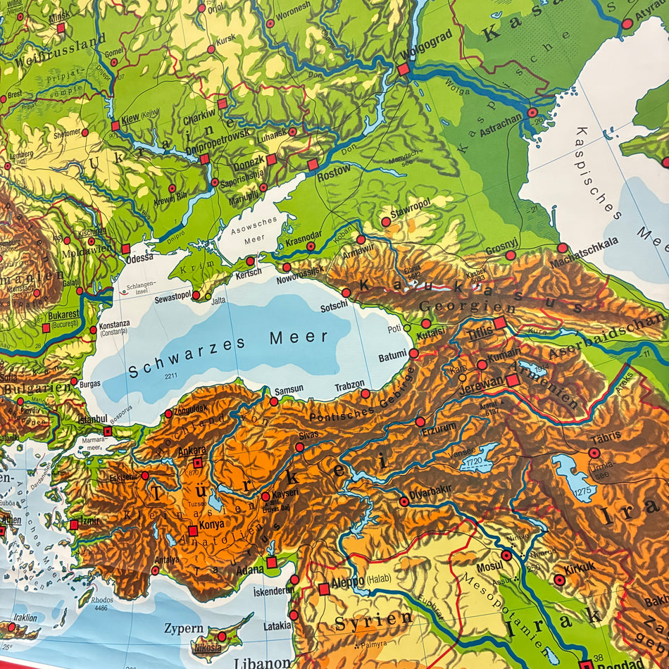 Vintage School Map – Europe Physical – Westermann Geography Teaching Chart Roll, Used