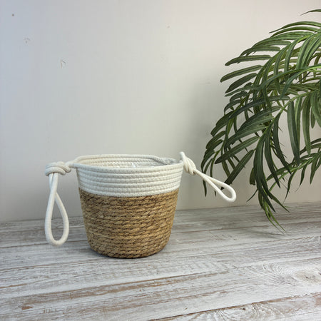 Design Korb Übertopf Seegras Kordel Blumentopf Natur Weiß