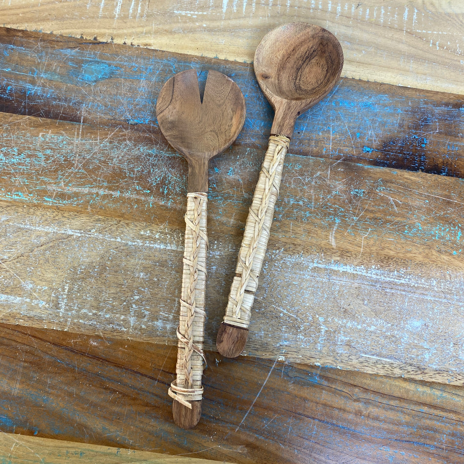 Salatbesteck braun Akazienholz 30cm Löffel & Gabel 2er Set