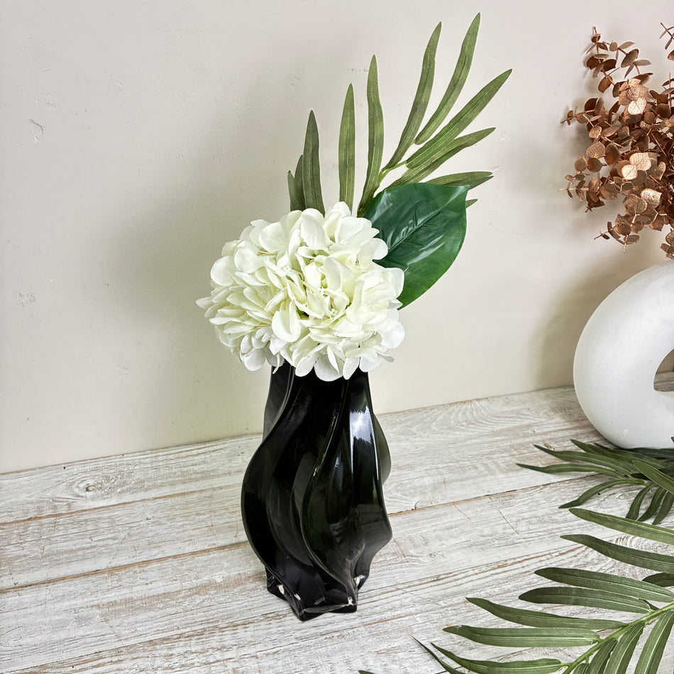 PTMD Florence Vase Schwarz Dunkelgrün Glas Tischvase Gedrehte Form  Deko