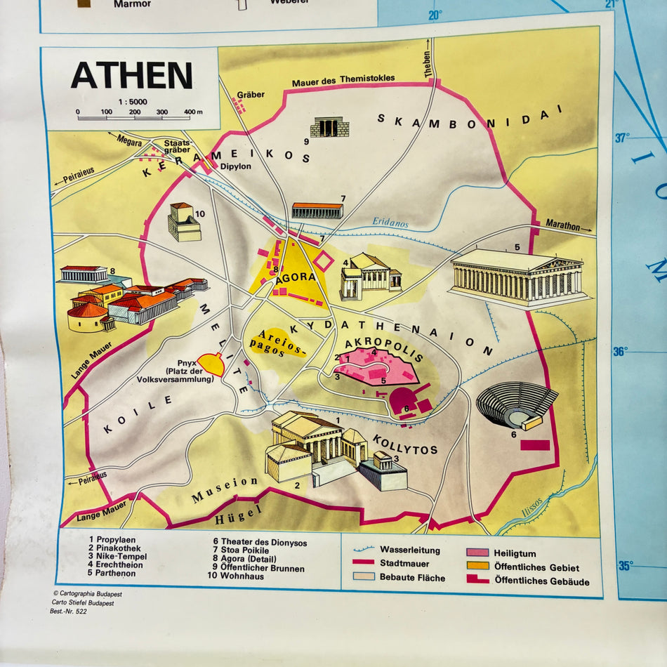 Vintage School Poster – Greek Economy & Culture – History Geography Educational Chart Boot Roll-up Used