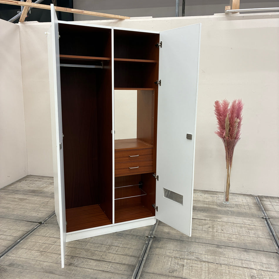 Kleiderschrank Weiß Braun Holz Mit Garderobenstange Schrank Gebraucht