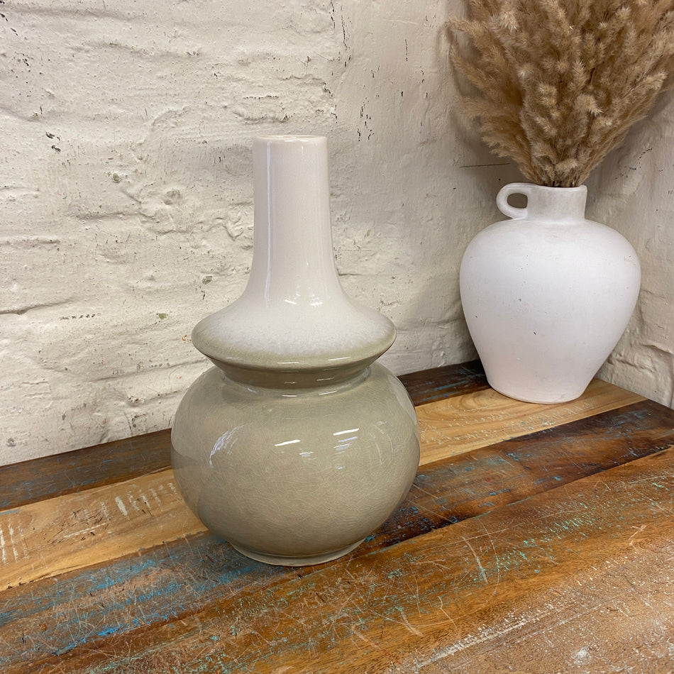 PTMD Cyra M Vase creme grau Keramik 28cm Deko Blumenvase