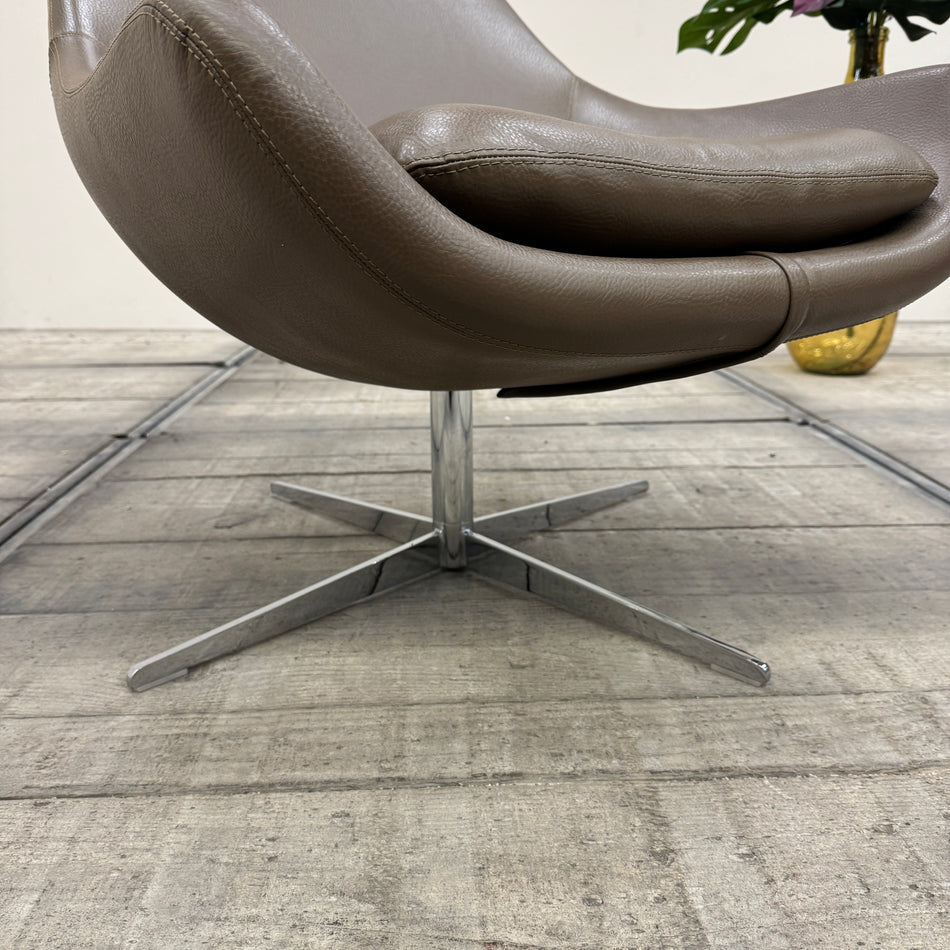 Designer Lounge Drehsessel Leder Taupe Graubraun Gebraucht