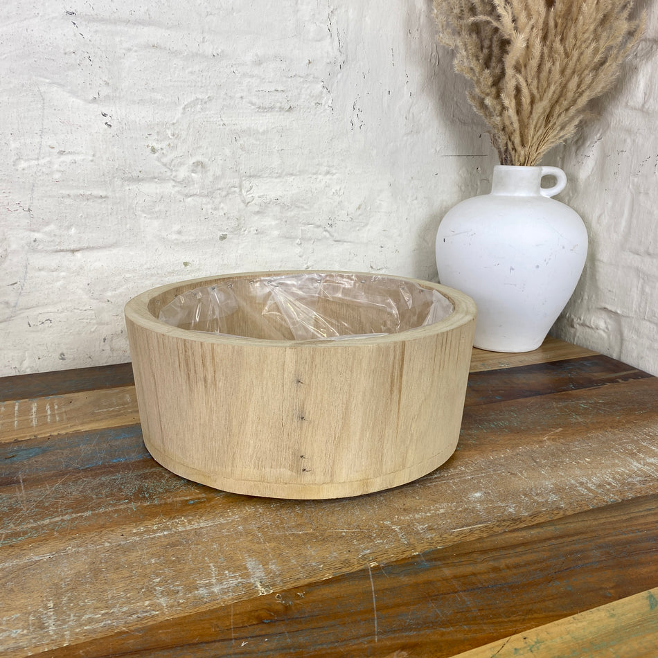 Holz Blumentopf Vollholz mit Kunststoff Beschichtung 30x11 natürlich Übertopf