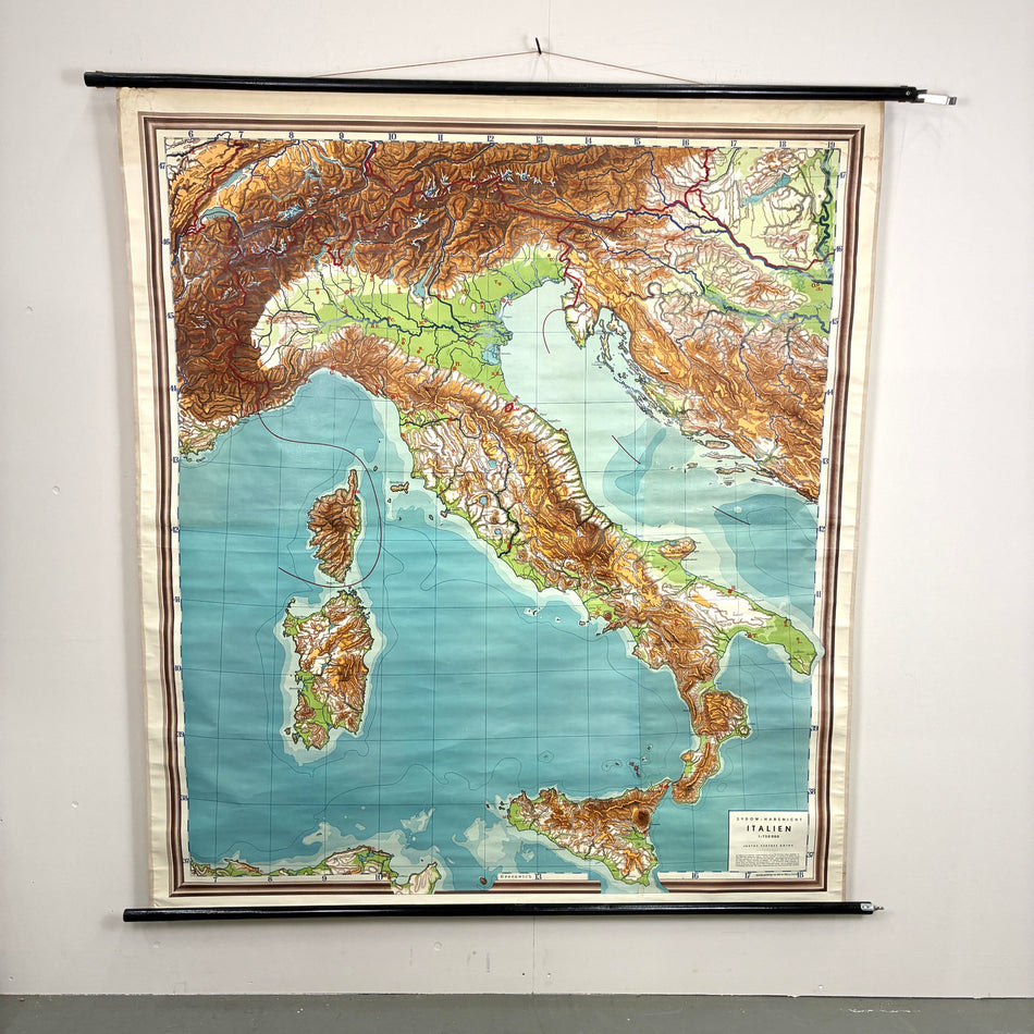 Vintage Schulkarte – Italien (Sydow-Habenicht) – Geografie Lehrtafel Rollbild