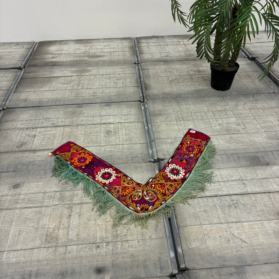 Orient Kelim Wandbehang 78x114cm Nomadenschmuck Bestickt Suzani Fransen Teppich Gebraucht