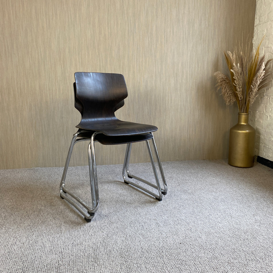 Designer Flötotto Pagholz Stuhl vintage Chrom Schichtholz Kufen Stapelstuhl