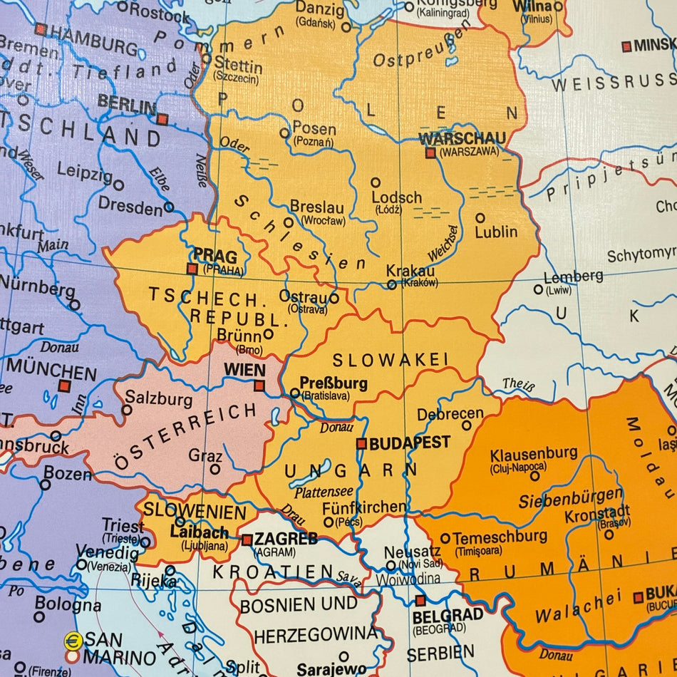 Vintage School Map – European Union – Geography Educational Chart, Boot-Shaped Roll Map, Used