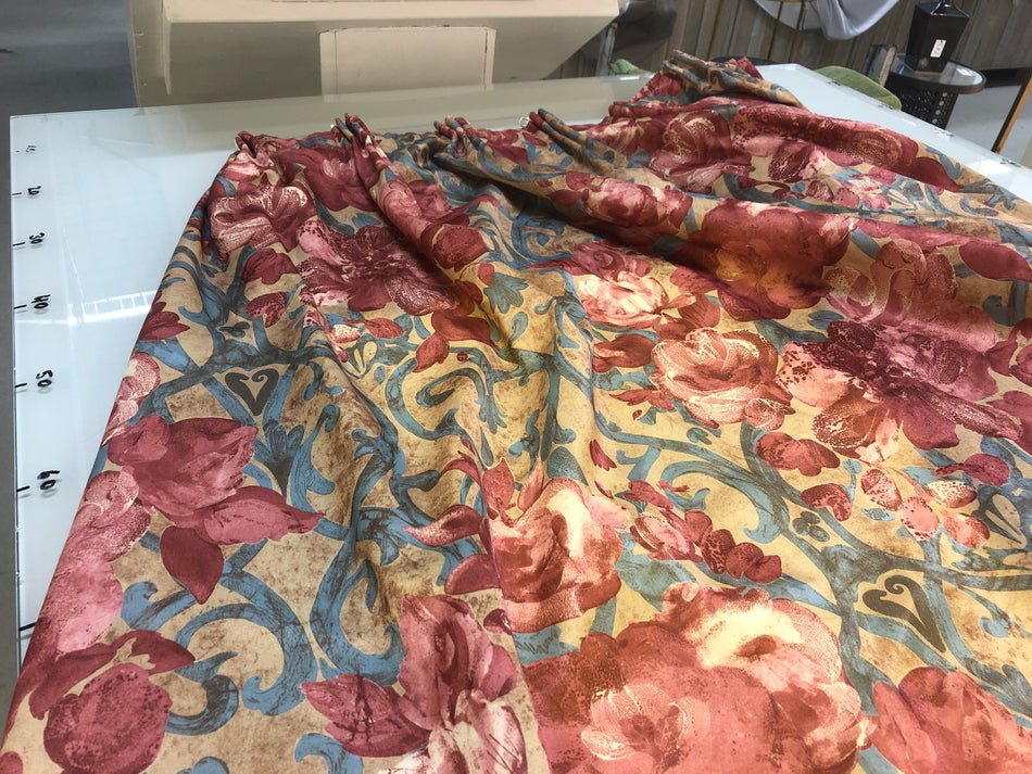 Gardine Vorhang 330x100 rot floral Blumenmuster gebraucht