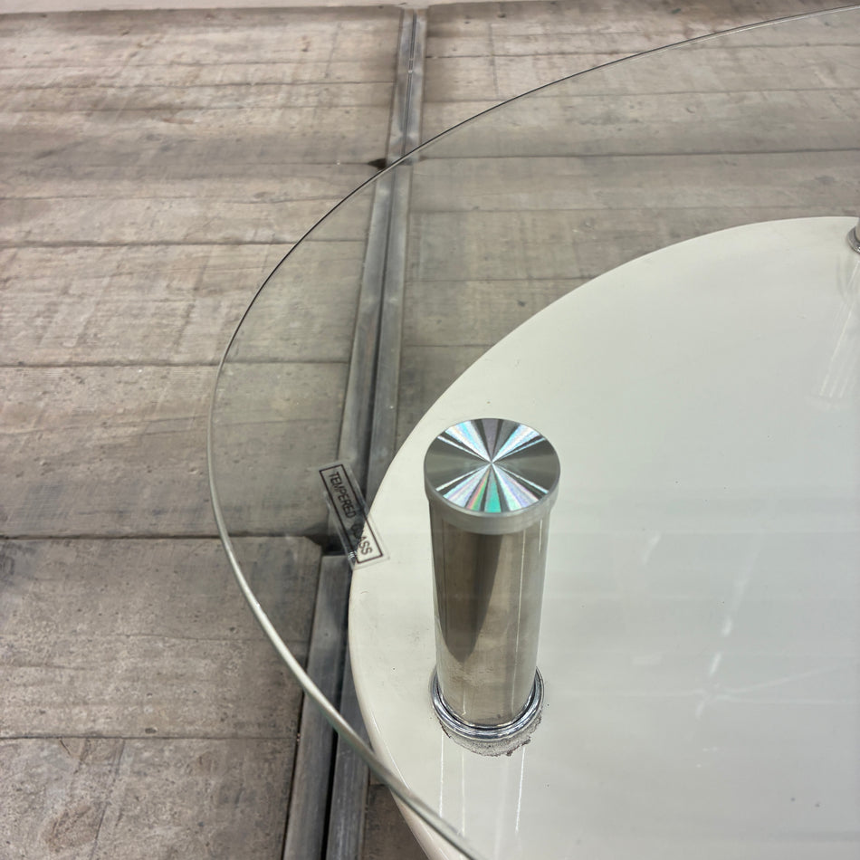 Design Coffeetable Couchtisch Glas Weiß Chrom Nierenform 20. Jh. Gebraucht