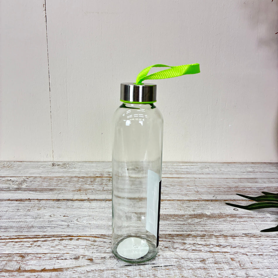 Trinkflasche 500ml Glas Transparent Grünes Band Metalldeckel Wasserflasche