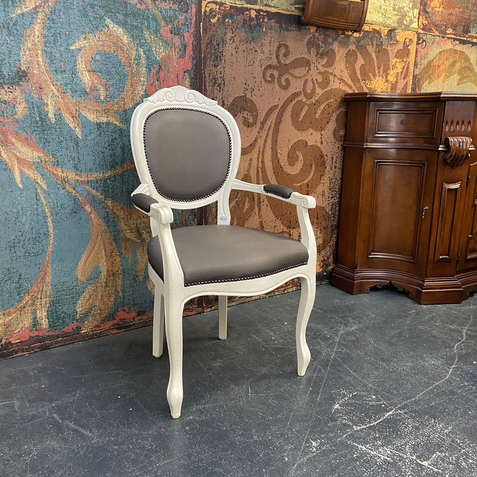 Eleganter Barock Sessel in Weiß & Grau| Vintage Polstersessel im Louis-XV-Stil | gebraucht