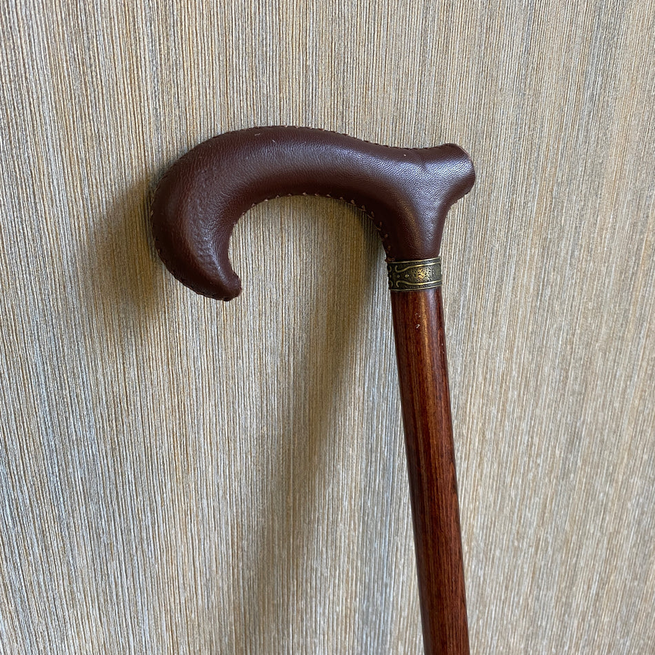 Gehstock antik braun Holz Leder Krückstock 95cm
