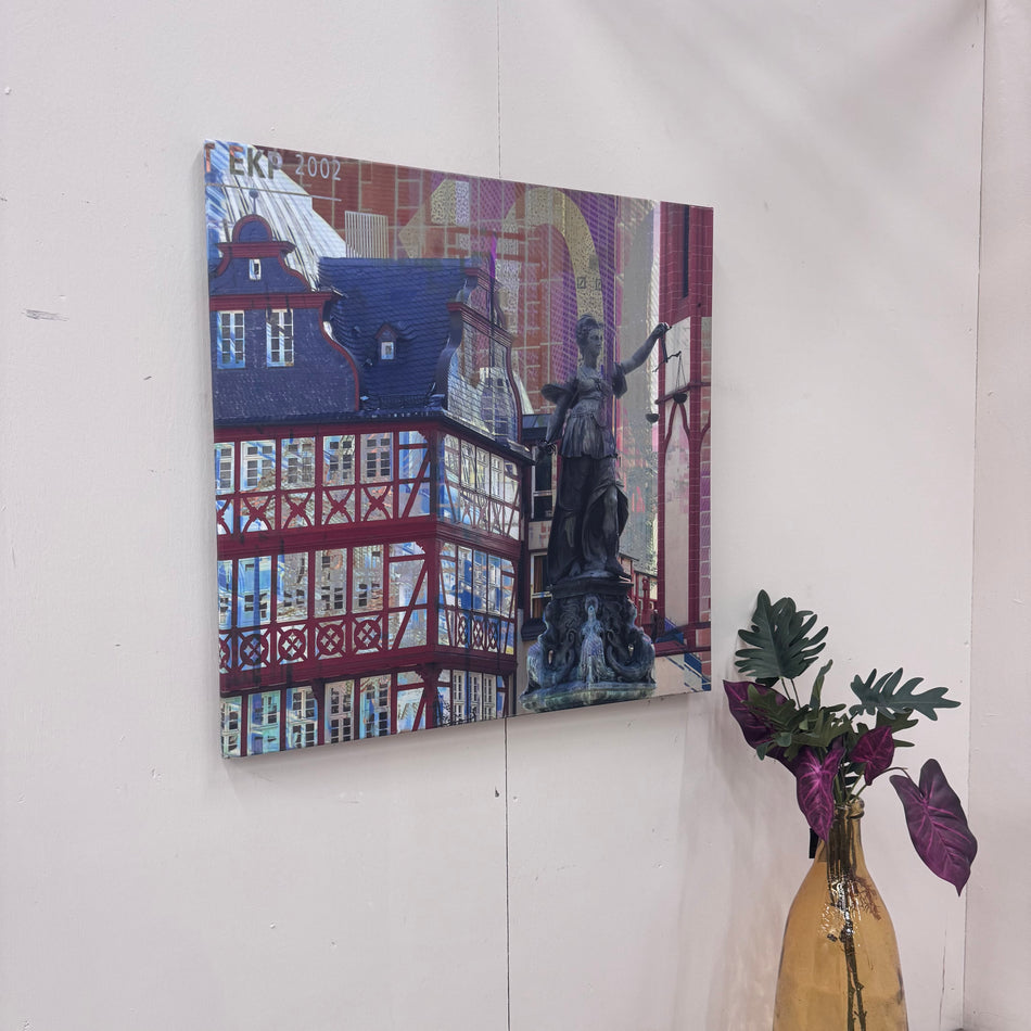 Wandbild 90x90 - Frankfurt Römerberg & Justitia - Fotodruck auf Leinwand Gebraucht