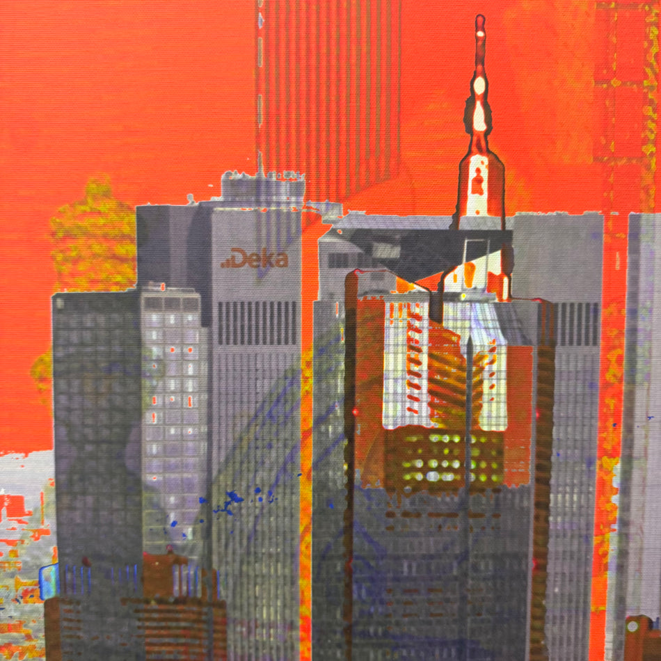 Wandbild 90x90 - Frankfurt Rot Skyline - Fotodruck auf Leinwand Gebraucht