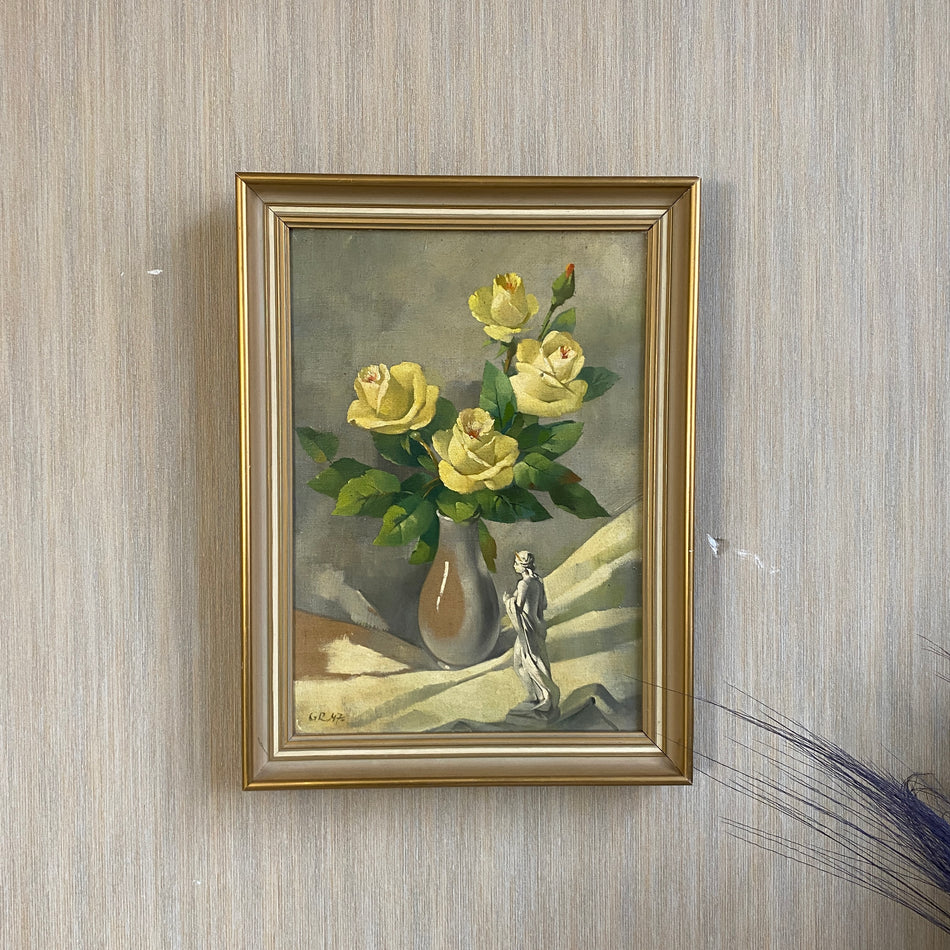 G.R. Kunst Blumen Stilleben mit Skulptur Wandbild