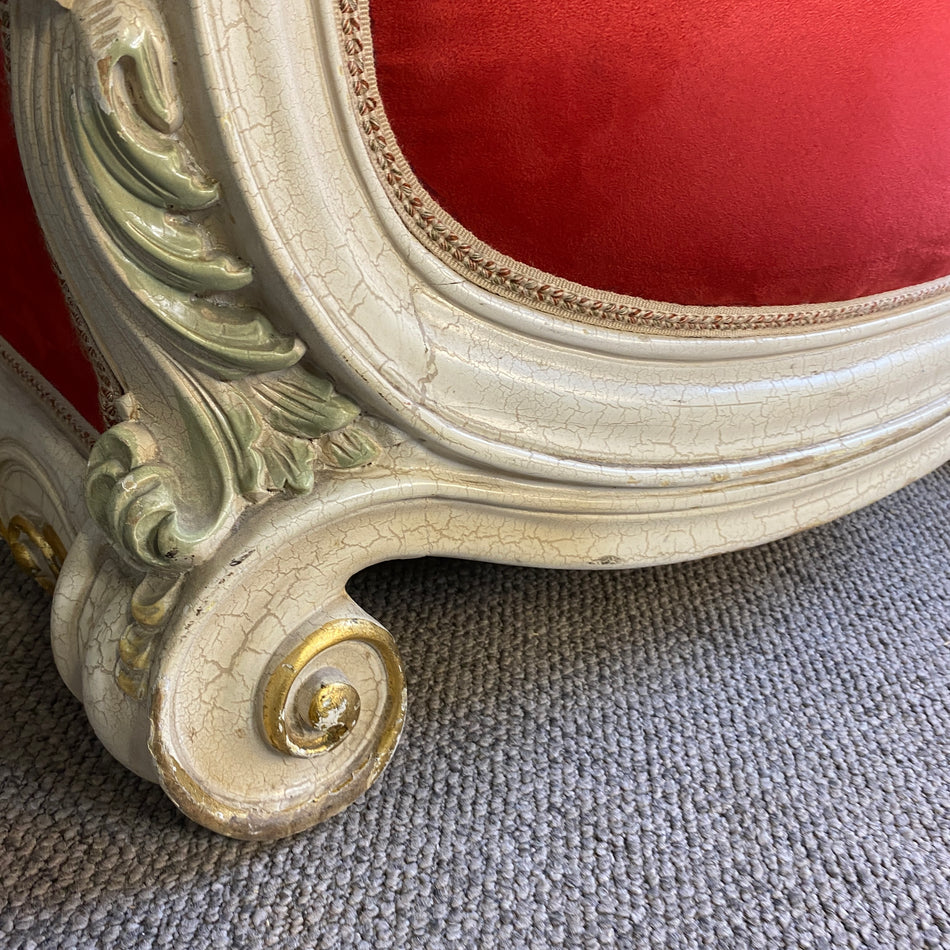 Barock Sofa 3-Sitzer Rot mit Holzschnitzereien – Elegante Vintage Couch gebraucht