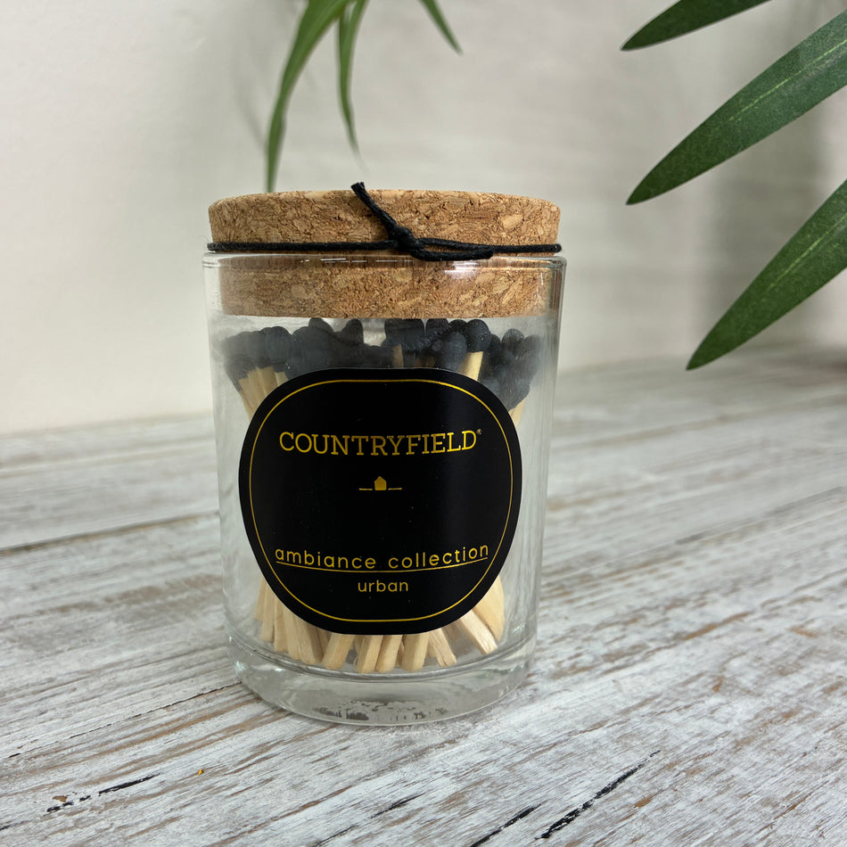 Countryfield Glas mit schwarzen Streichhölzern Kork Urban Deko