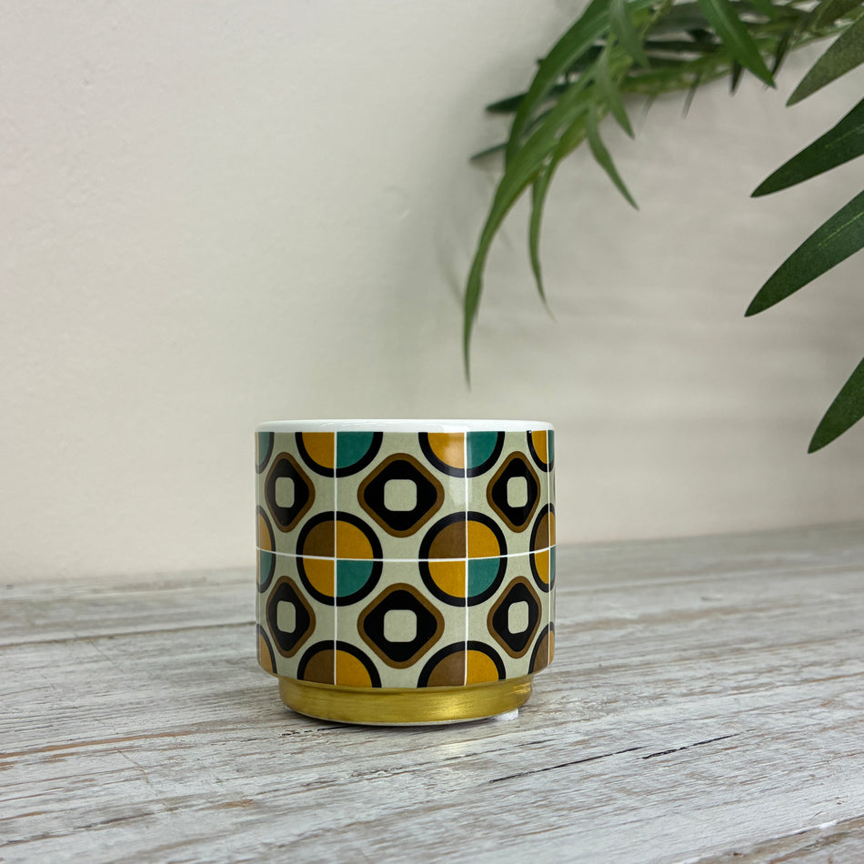 Retro Design Blumentopf Keramik Mehrfarbig Deko Übertopf 7cm