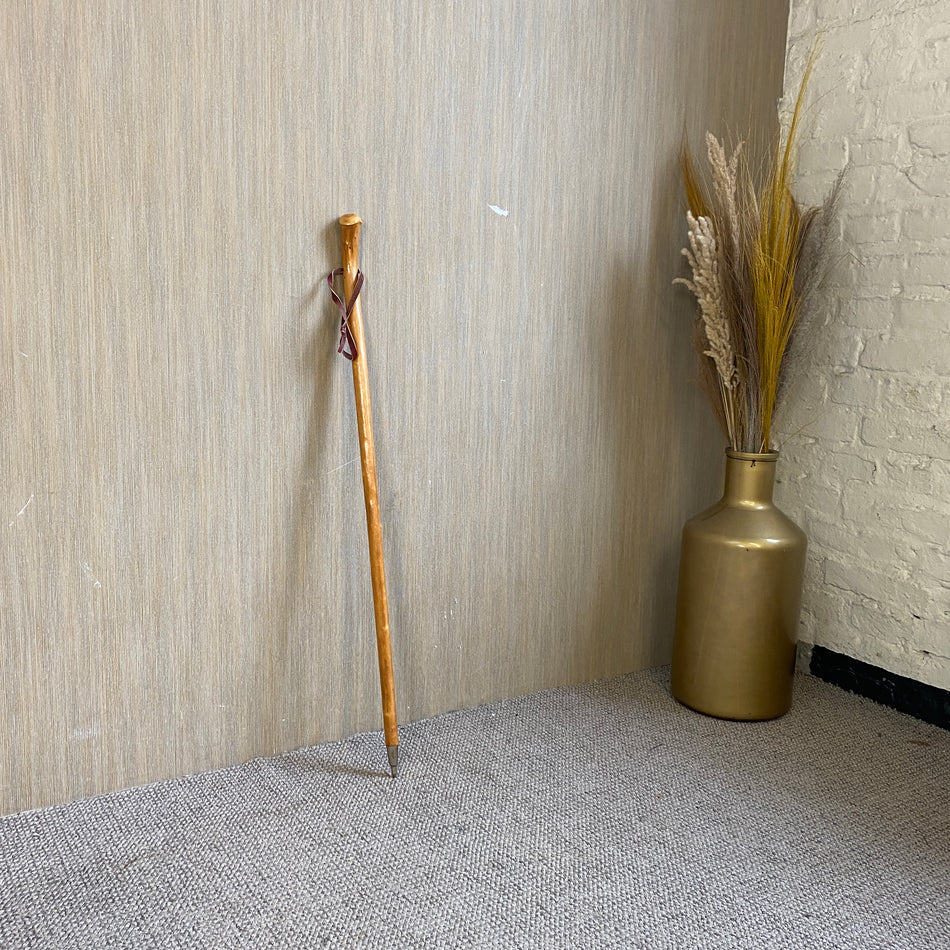 Gehstock antik braun Holz mit Lederband Wanderstock 93cm