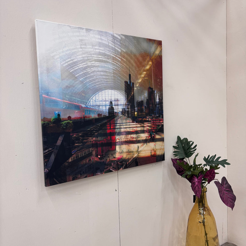 Wandbild 90x90 - Frankfurter Hauptbahnhof - Fotodruck auf Leinwand Gebraucht