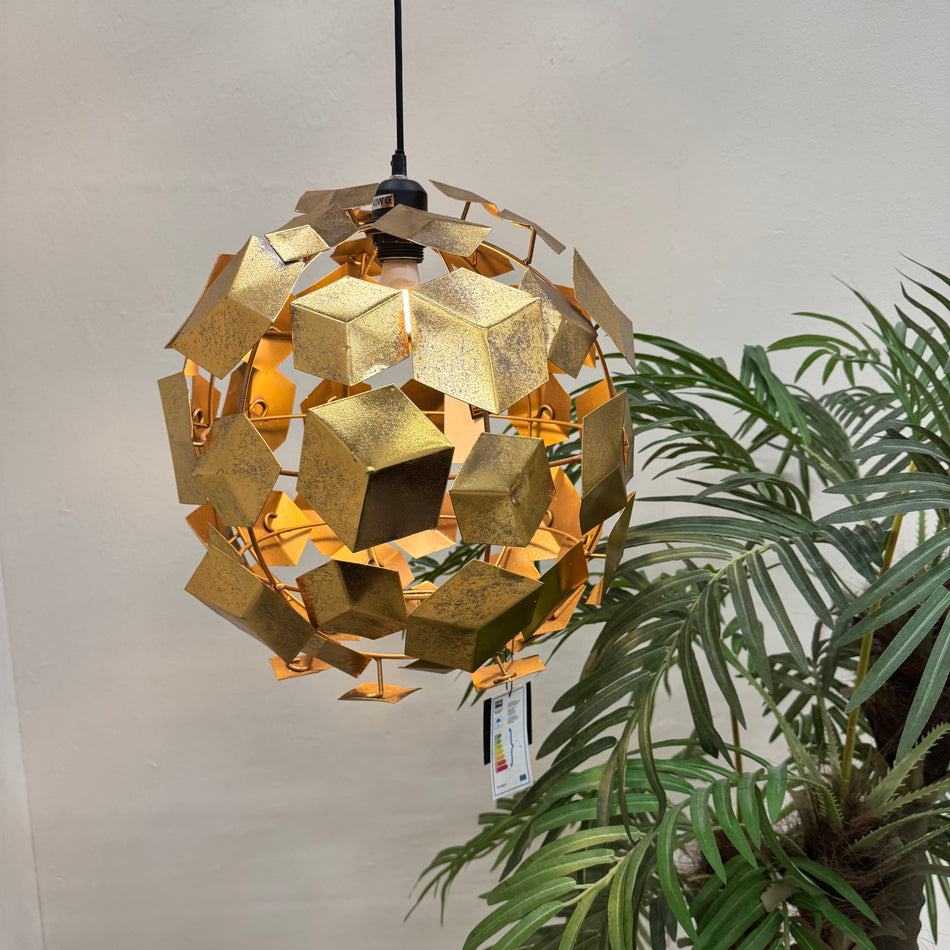 PTMD Wudy Design Pendelleuchte Gold Kugel Würfel Deckenlampe Lampe