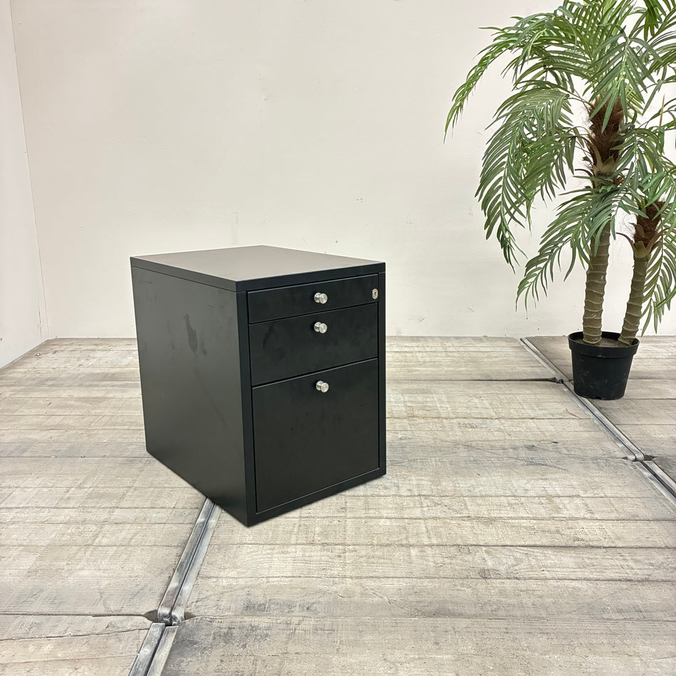 Rollcontainer Schwarz 3 Schubladen Holz und Schloss Gebraucht