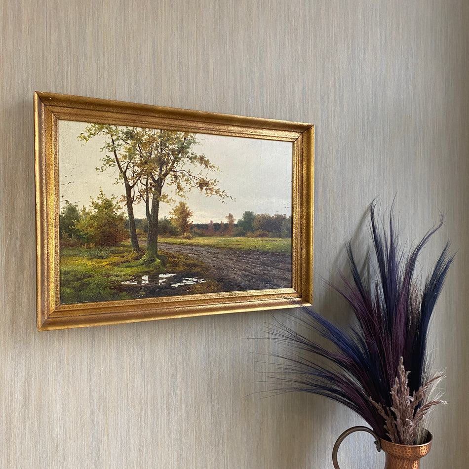 Kunst Öl auf Leinwand Landschaftsdarstellung goldener Rahmen 20 Jh.