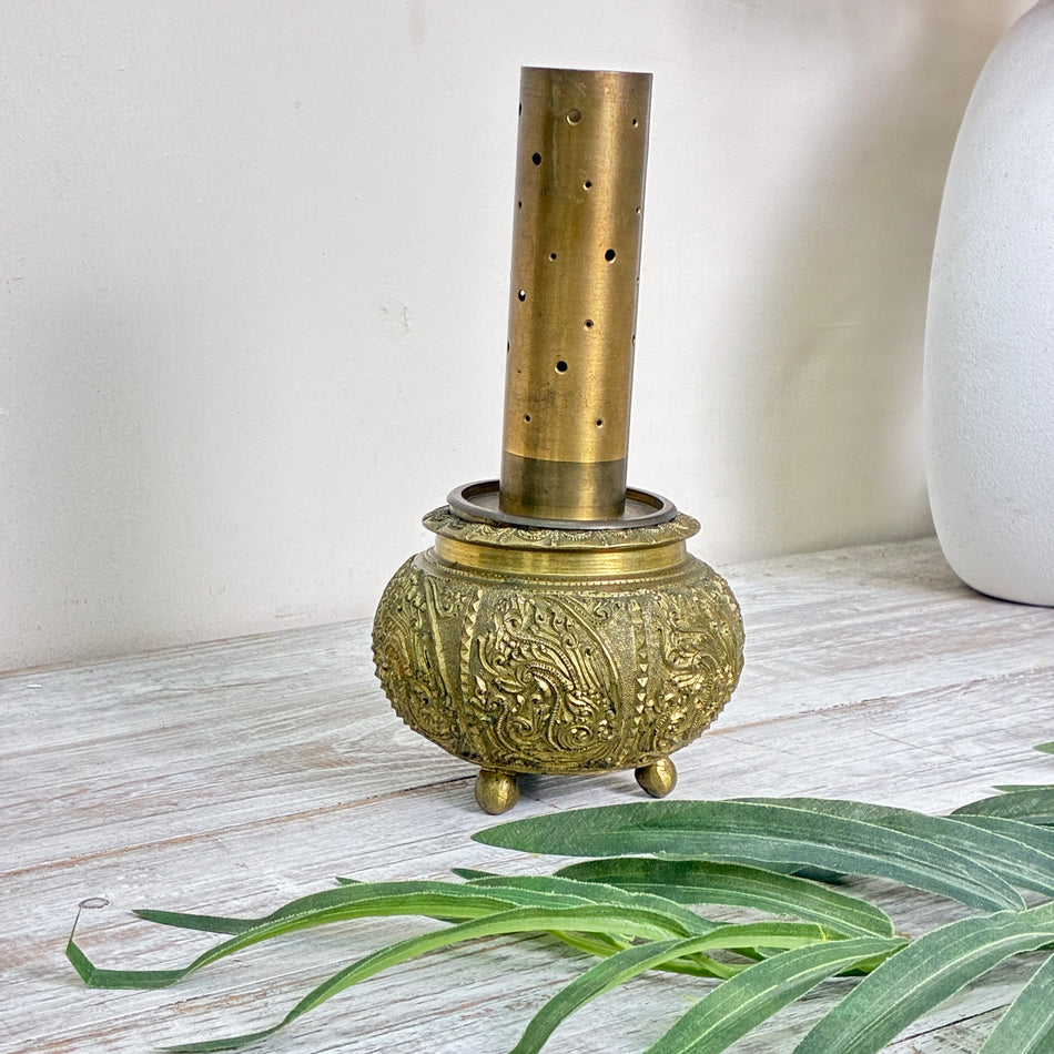 Antike Kerzenlampe Kerzenhalter Messing Ziselierer Fuß Deko Gebraucht