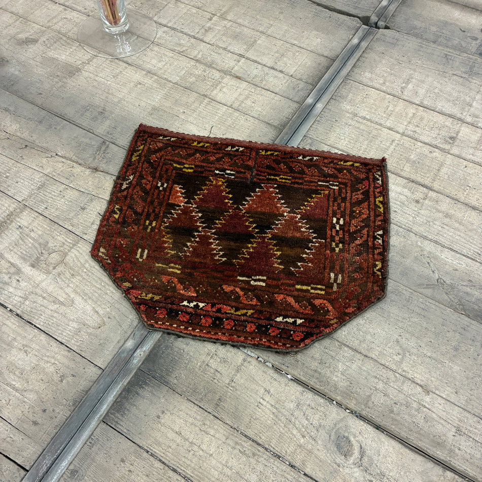Oriental Kilim Rug Wall Hanging Small Rug Geometric Red Brown Used