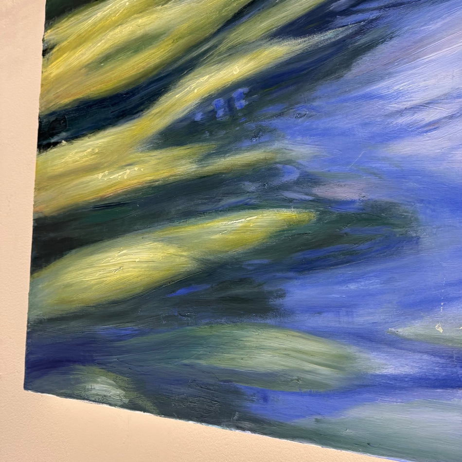 Abstraktes Gemälde Teich mit Wasserlinsen Leinwand Handgemaltes Kunstwerk Wanddeko