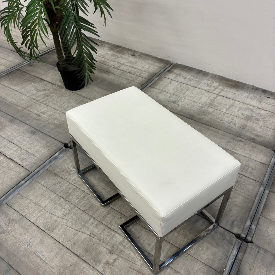 Sitzbank Hocker Leder Creme Weiß 75cm Edelstahl Chrom Gebraucht