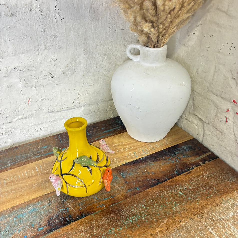 Vase gelb Keramik Vogel Blumenvase Deko Mini