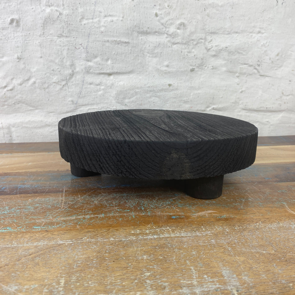 Plateau auf Füße Paulownia Holz schwarz 25 cm Tablett Deko