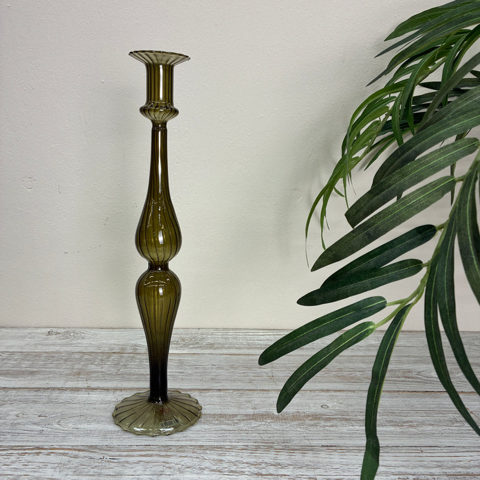 Kerzenständer Dunkelgrün Glas Ständer Curvy Deko Kerzenhalter 35cm