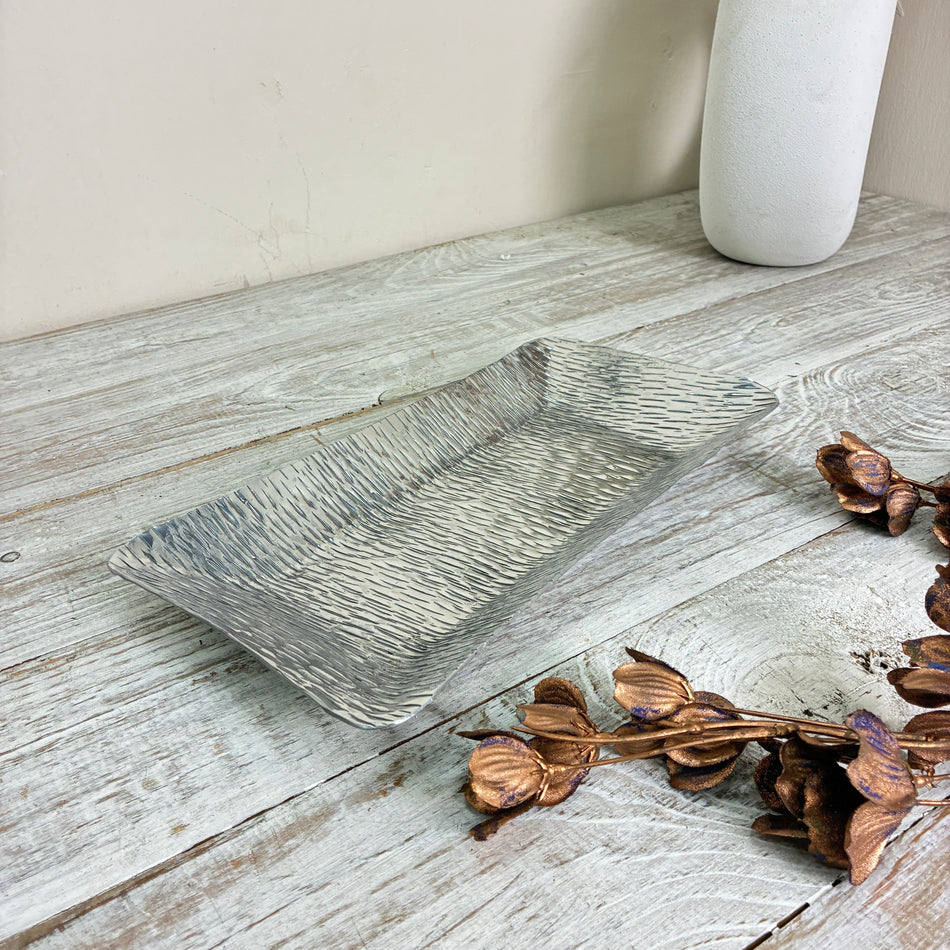 Dekotablett Schale Rechteckig 30x15cm Metall Hammerschlag Silber Dekoschale