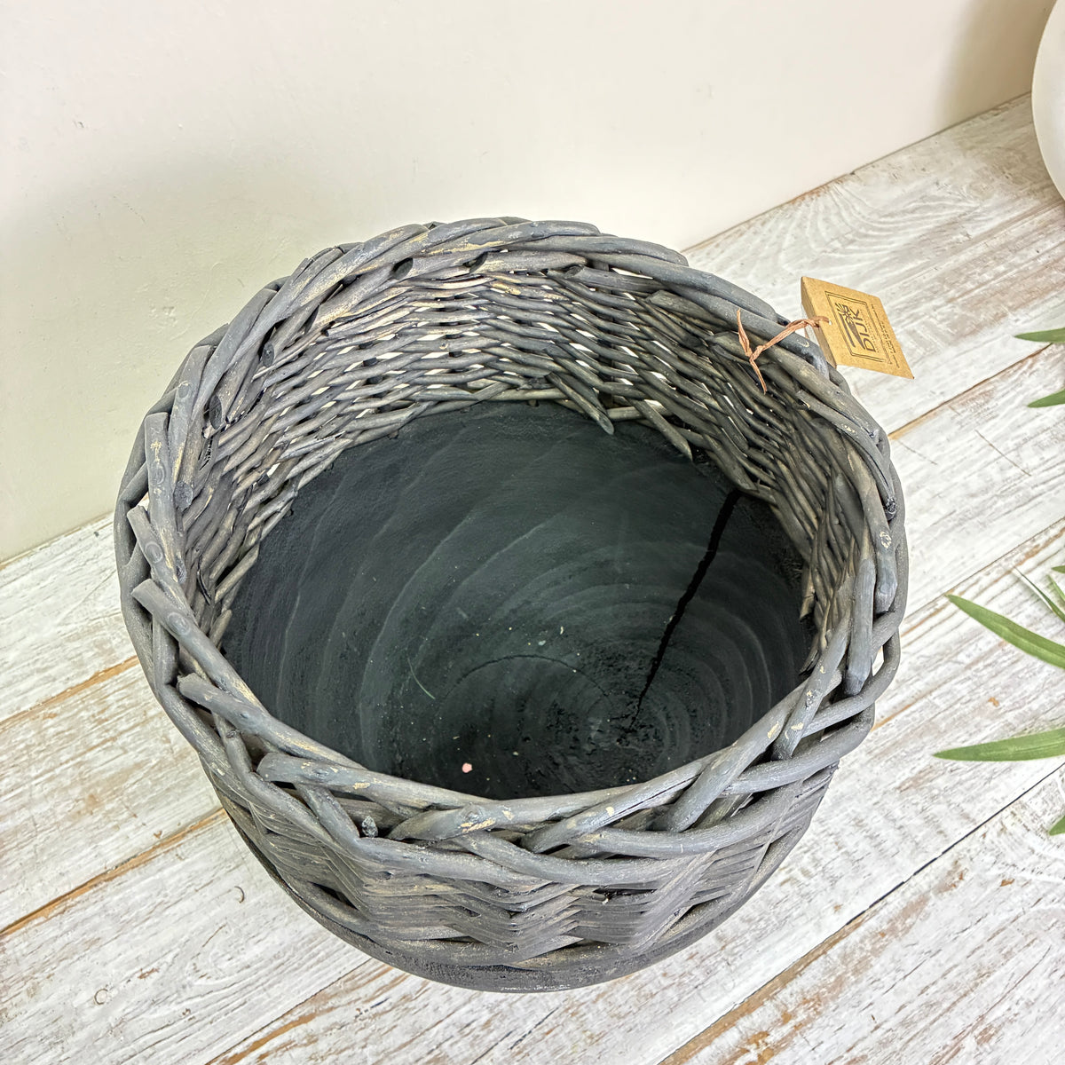 Blumentopf Übertopf 27cm Vase Anthrazit Holz Pflanztopf Korb