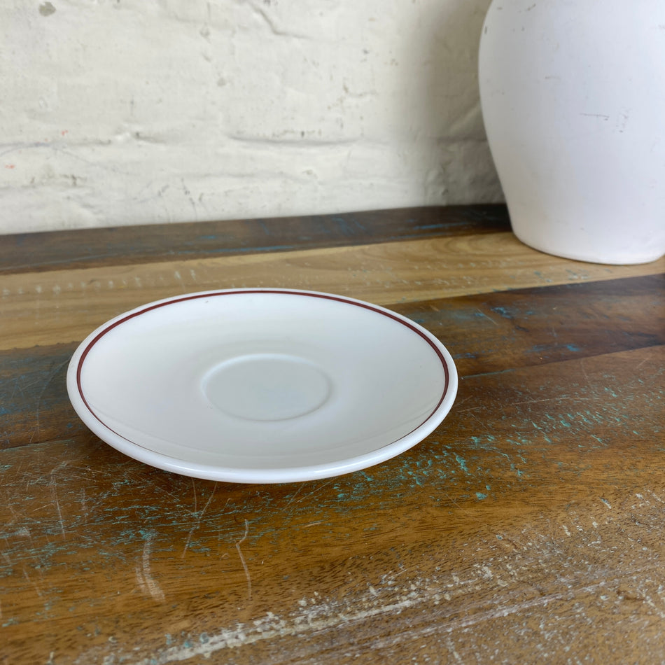 Arcoroc Untertasse gebraucht weiß bordeaux Porzellan 14cm