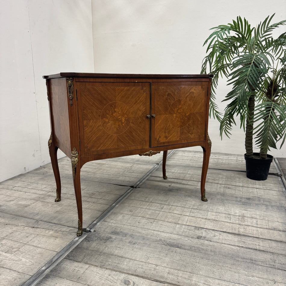 Louis XVI Half-Height Cabinet with Floral Marquetry and Bronze Fittings, France, circa 1900, Vintage Cabinet