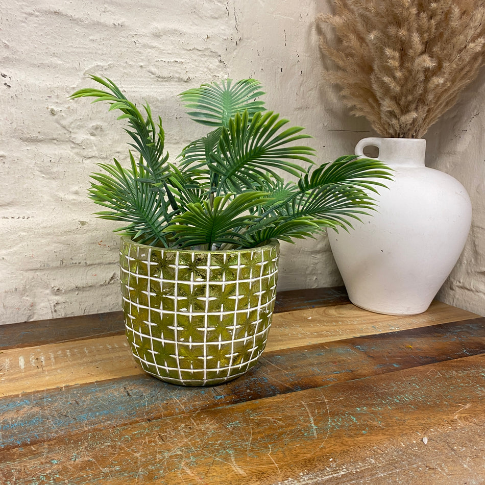 Hanoi Blumentopf grün mit Muster Keramik 14cm Übertopf