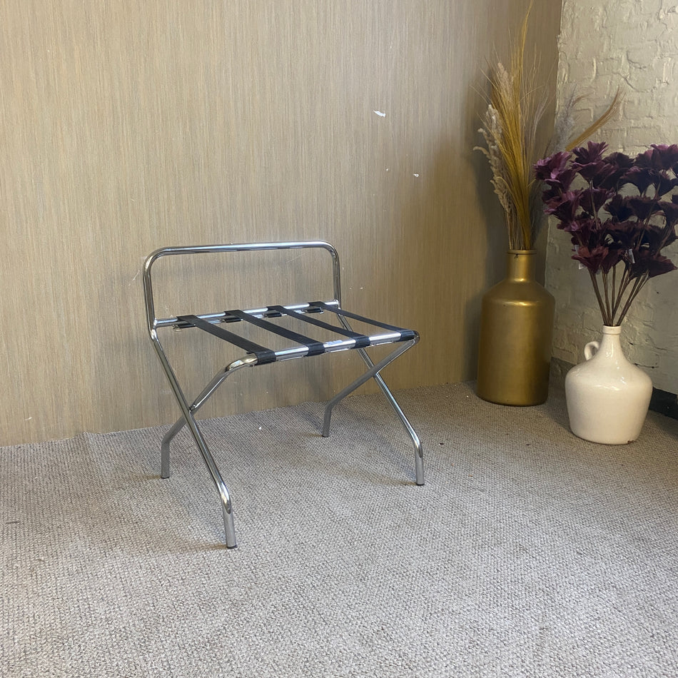 Kofferbank aus Chrom mit schwarzen Gurten – Kofferablage Hotelstil Gepäckablage gebraucht