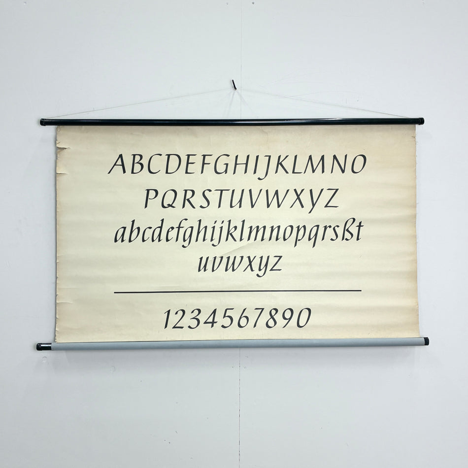 Vintage Schulkarte Alphabet und Zahlen Rollbild Schrift Grafik Lehrtafel Wanddeko