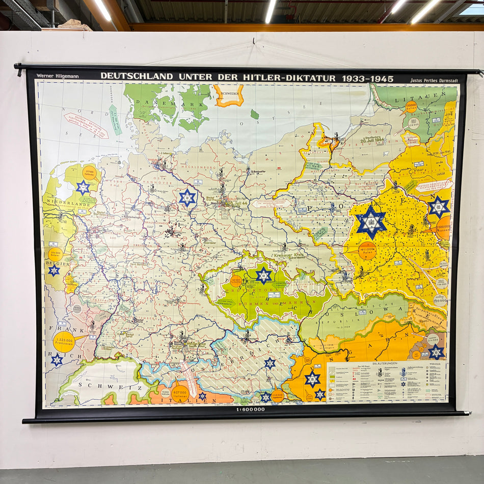 Vintage School Map – Germany under Hitler’s Dictatorship – Political Geography Teaching Chart, Justus Perthes, Roll Map, Used