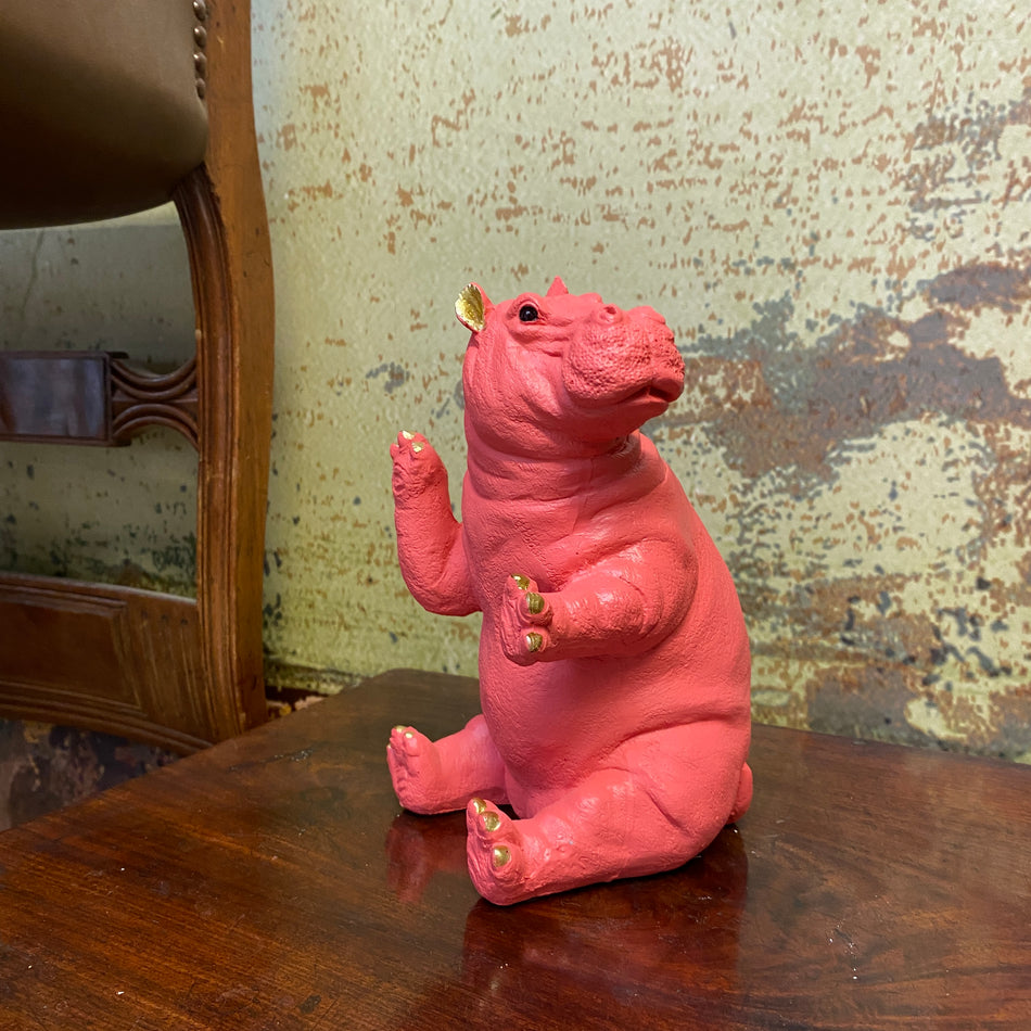 Buchstütze Hippo , Pink / Gold