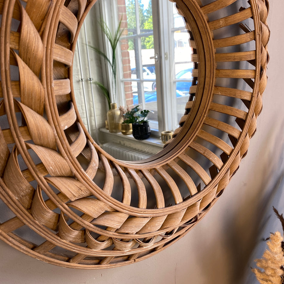 Wandspiegel braun Bambus Holz 57cm natürlich BoHo Deko Spiegel