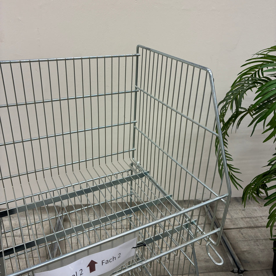 Wire basket, stacking basket, chrome-plated metal, divider, display stand, shelf, used